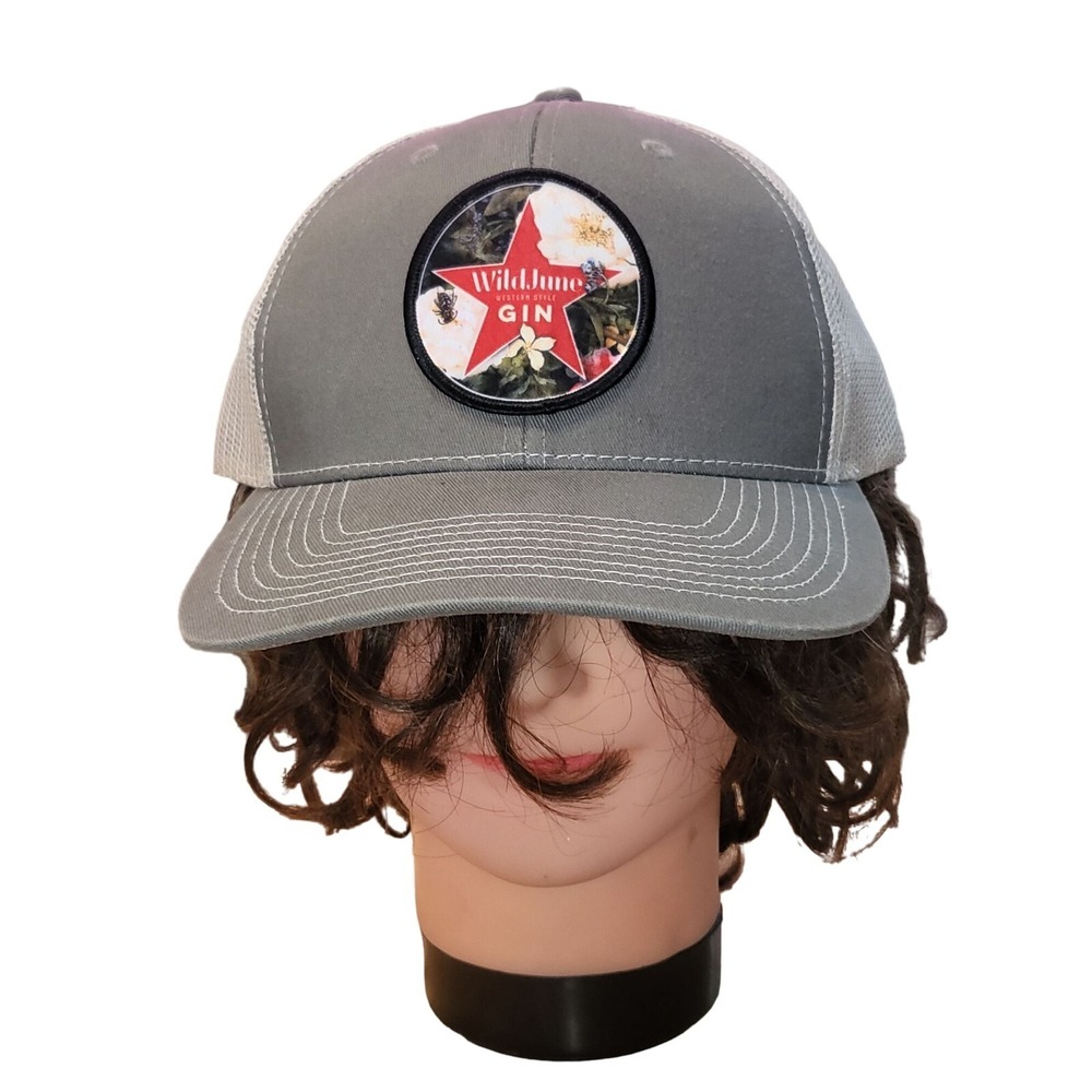 Wild June Western Style Gin Snapback Hat Gray Mesh Trucker Cap Floral Patch Logo